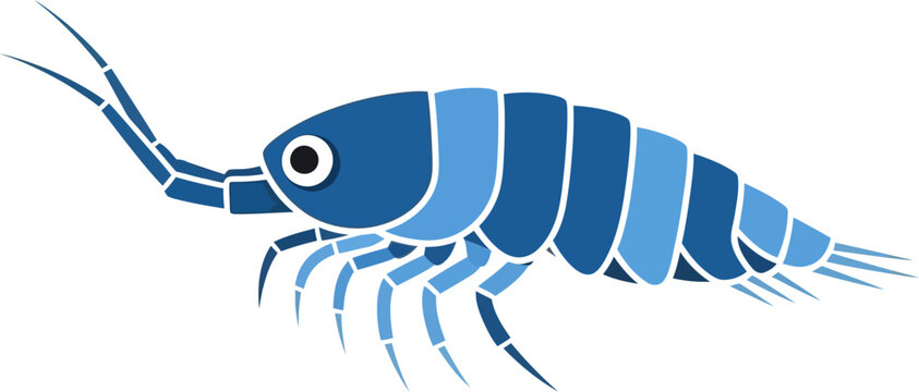 Detailed blue woodlouse illustration on stark background, simple vector crustacean representation
