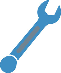 Isolated graphic illustration displaying a stylized wrench tool over a stark black backdrop
