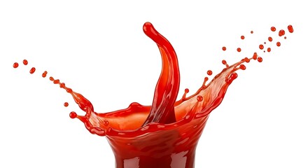 Vibrant Red Liquid Splash with Central Column on White

