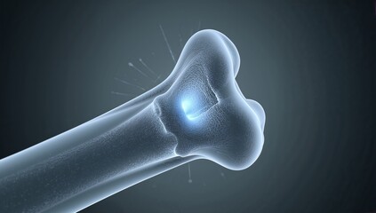 Showing translucent long bone epiphysis and shaft floating in clinical studio, with blue highlight