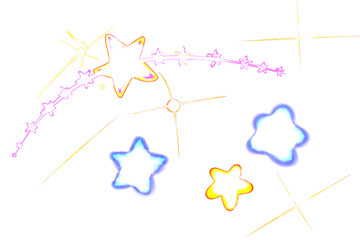 Radiant magic stars and sparkling light effects with whimsical trailing elements, a vibrant celestial design.