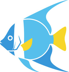 Stylized angelfish vector illustration with bold blue and yellow hues against black ground