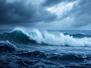 Fototapeta premium Dramatic Ocean Fury: A Tempestuous Wave's Powerful Display