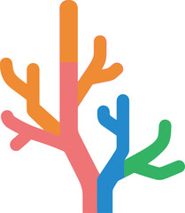 Stylized branching structure in vibrant hues against a stark dark backdrop illustration