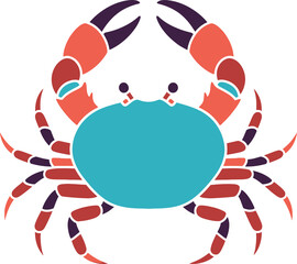 Stylized Crab Illustration with Geometric Shapes and Contrasting Colors on Black Background