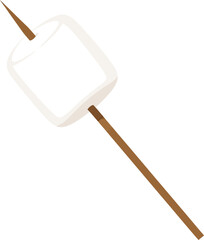 Stylized graphic depiction of a marshmallow skewered on a stick against black backdrop