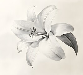 Delicate pencil drawing of a white lily flower with detailed petals and stamen