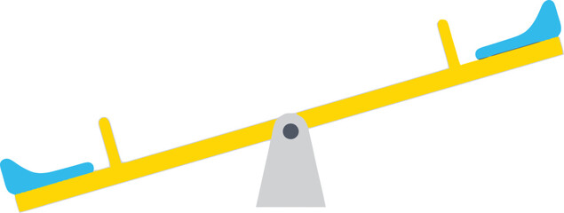 Stylized see-saw illustration emphasizing balance and fun in bright colors on black