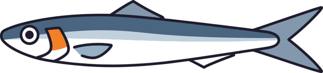 Stylized vector illustration of a sardine, simple design for culinary projects