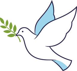 Symbolic dove carrying an olive branch signifying peace, freedom, and harmony worldwide