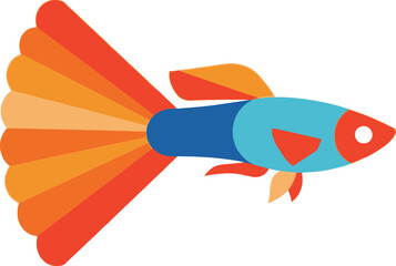 Vibrant and Abstract Guppy Illustration with Bold Colors on a Black Background