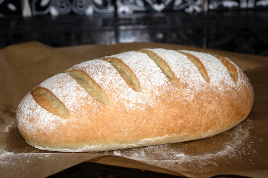 Close up of home made freshly baked bloomer of bread