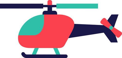 Whimsical flat vector illustration of a brightly colored helicopter against a black background