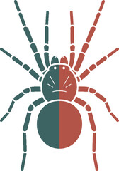 Abstract arachnid representation featuring contrasting color palette emphasizing geometric form