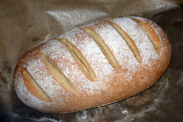 Close up of home made freshly baked bloomer of bread