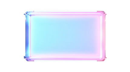 A rectangular frame with rounded edges illuminated in pastel blue and pink on a black background on transparent background