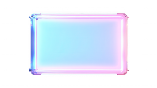 A rectangular frame with rounded edges illuminated in pastel blue and pink on a black background on transparent background - Powered by Adobe