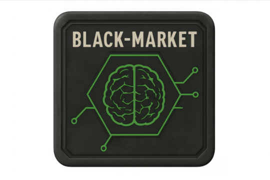 Black-market brain technology concept with transparent background