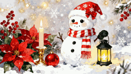 Festive Spirit Christmas Snowman isolated watercolor vector illustration svg