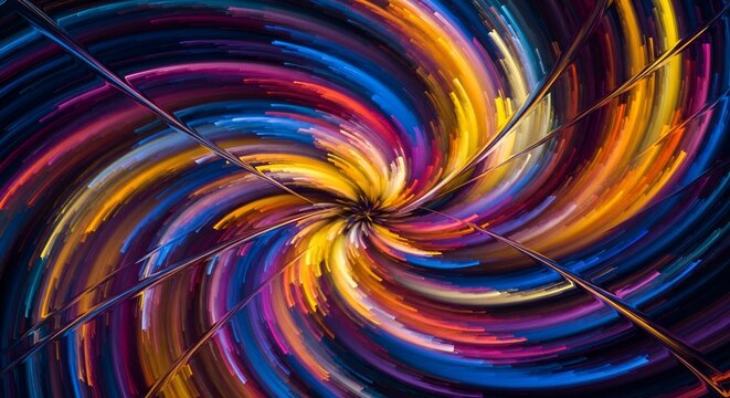 Futuristic abstract background of a spinning vortex with colorful light motion trails