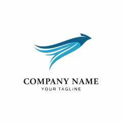 Dynamic blue winged arrow bird logo for corporate identity.