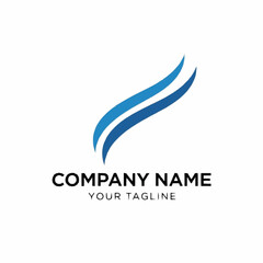Modern abstract logo design with two blue flowing wave shapes.