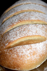 Close up of home made freshly baked bloomer of bread