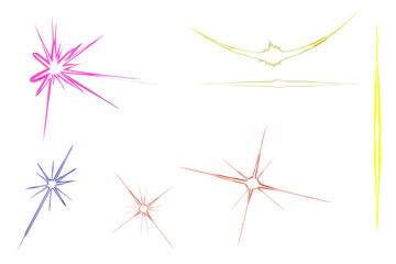 Collection of dynamic light effects featuring colorful starbursts, lens flares, and vibrant glowing streaks design elements
