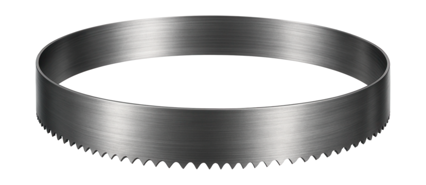 High-speed steel portable band saw blade for metal cutting in fabrication shops.