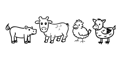 Obraz premium Farm Animals Silhouette Collection White Background