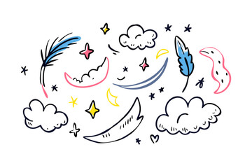 Dreamy doodles of moons clouds and stars crescent moon