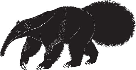 Obraz premium Striking Black and White Silhouette of a Giant Anteater Walking Forward Majestic Wildlife Illustration