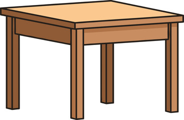 Illustration of a square wooden table with a simple design on a black background