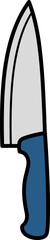 Isolated kitchen knife illustration featuring a blue handle and white blade on black