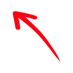 Hand-drawn vibrant red curved arrow pointing upwards and to the left, clearly indicating direction, flow, or movement path