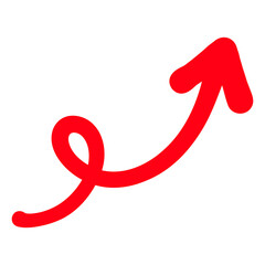 Hand-drawn wavy red arrow pointing up and right with a looping tail, symbolizing growth, progress, and positive direction on a clean background
