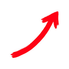 Hand-drawn red brush stroke arrow pointing up and right, symbolizing growth, progress, and increasing trends for business goals