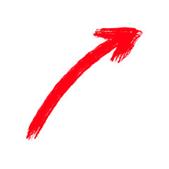 Red hand drawn brush stroke arrow pointing upwards and to the right, indicating direction, growth, or progress and movement