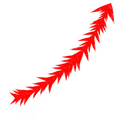 Distressed red upward pointing arrow graphic element with sharp edges, indicating ascent, improvement, or crucial information.