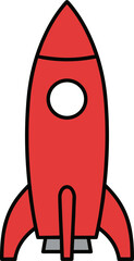Vibrant red rocket ship soaring into the infinite abyss of space exploration icon