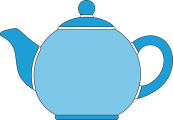 A light blue ceramic teapot illustration with a rounded shape and a small lid knob in minimalist