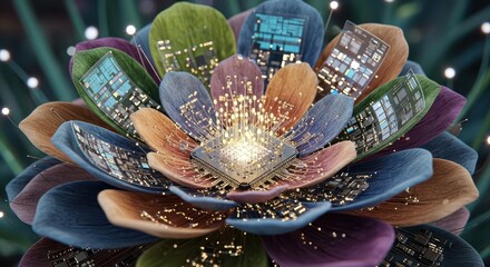 Multicolored bloom integrates complex electronic circuitry within its petals and center