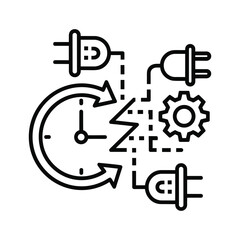 Time management and process automation concept with clock and plug icon