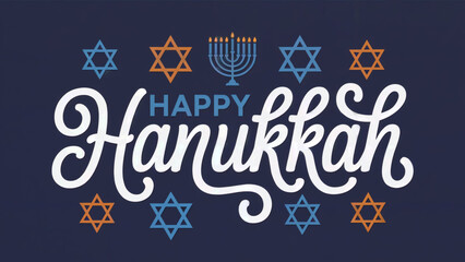 Celebrate Hanukkah with festive menorah and Star of David graphics on a deep blue background