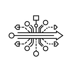 Data processing and distribution icon with circuit board element isolated on