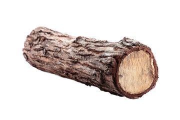 Rustic wooden log with textured bark, isolated on transparent background