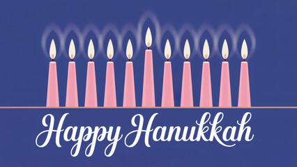 Celebrate Hanukkah with glowing candles and festive "Happy Hanukkah" greeting on a vibrant blue background