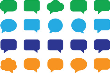 Collection of various speech bubble and chat icon shapes with rounded corners and different tail positions, isolated on white background for graphic design