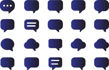 Collection of various silhouette speech bubble and chat icon shapes, isolated on white background for digital design