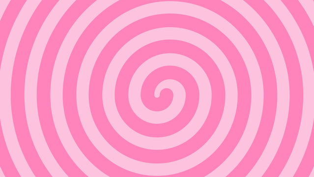 Candy swirl background with pink spiral pattern. Sweet lollipop cream texture in pastel colors. Retro radial design with hypnotic twist effect.